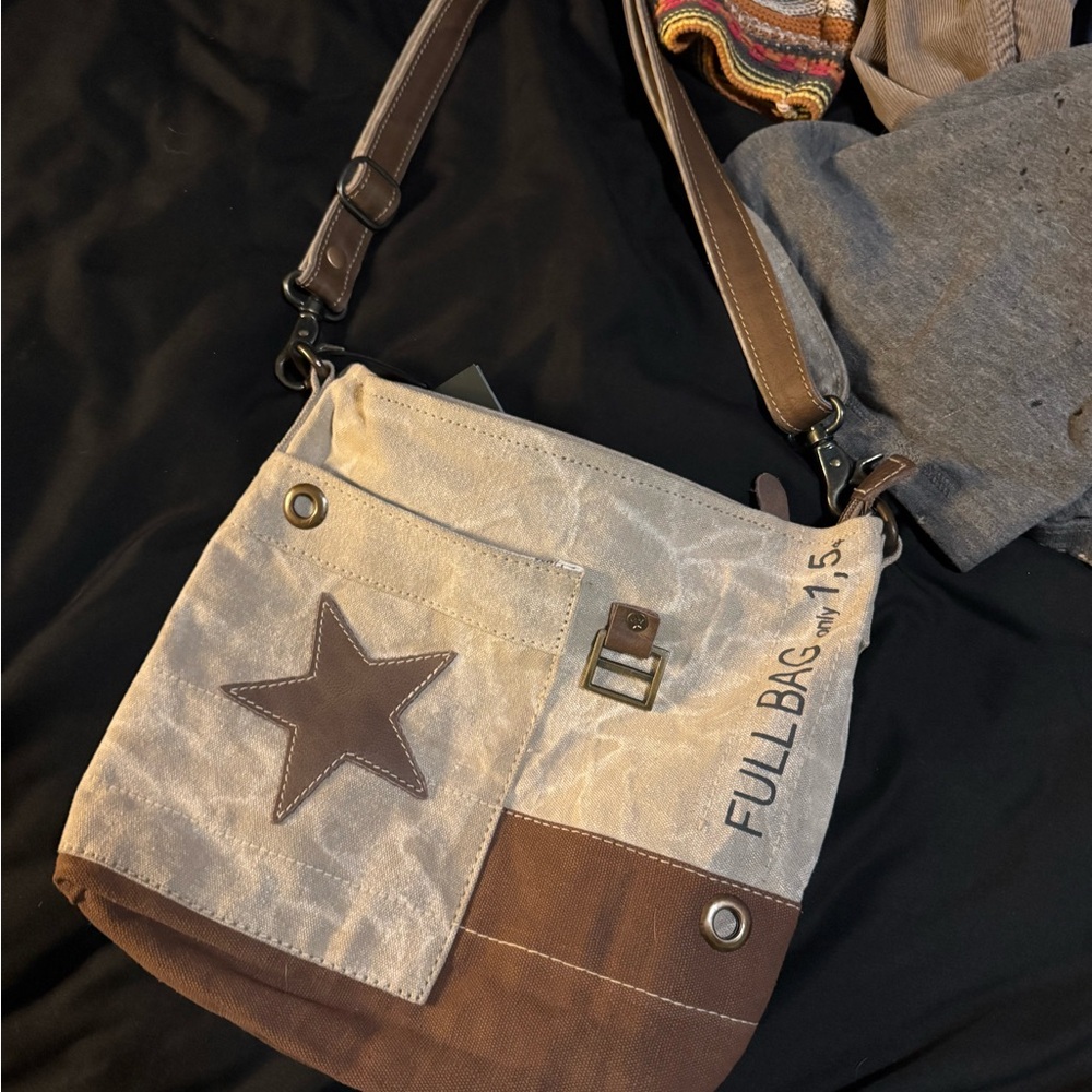 Brown and Cream Men's Bag